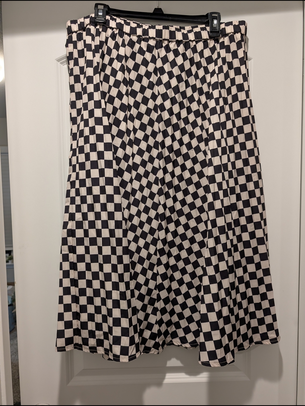 SHEIN Black and Cream Checked A-Line Midi Skirt